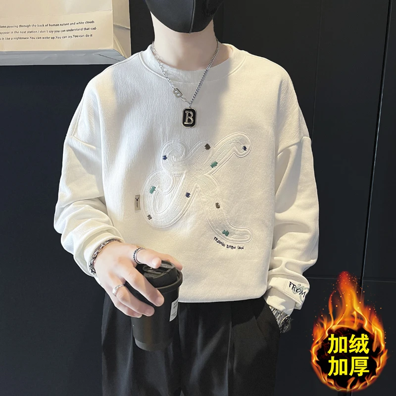 刺绣圆领男士男款卫衣秋冬季爆款韩版百搭打底衫男款加绒长袖T恤