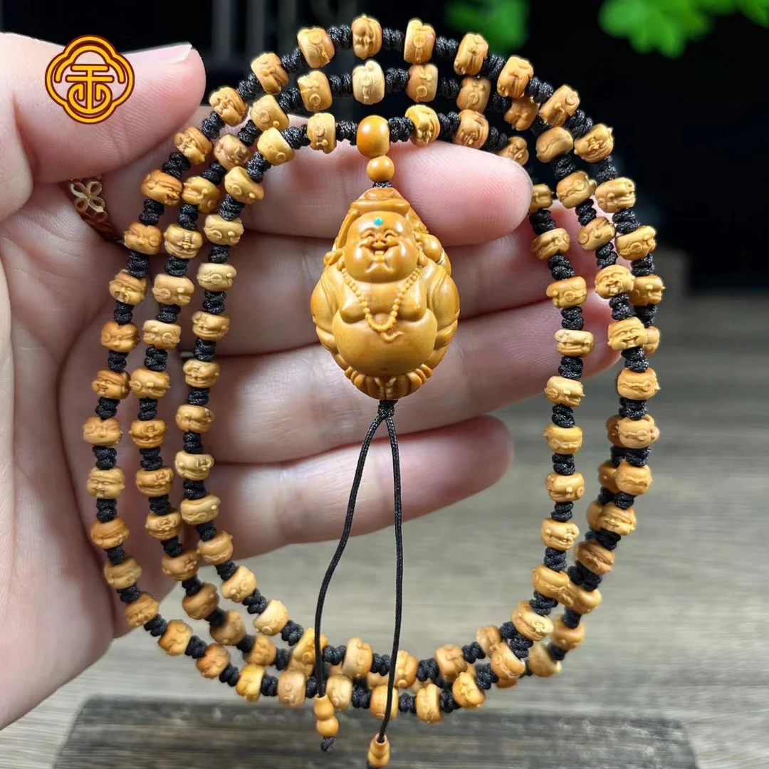 A 橄榄0.6核尖 108财神坠聚宝弥勒 镶嵌款 文玩脖挂 A