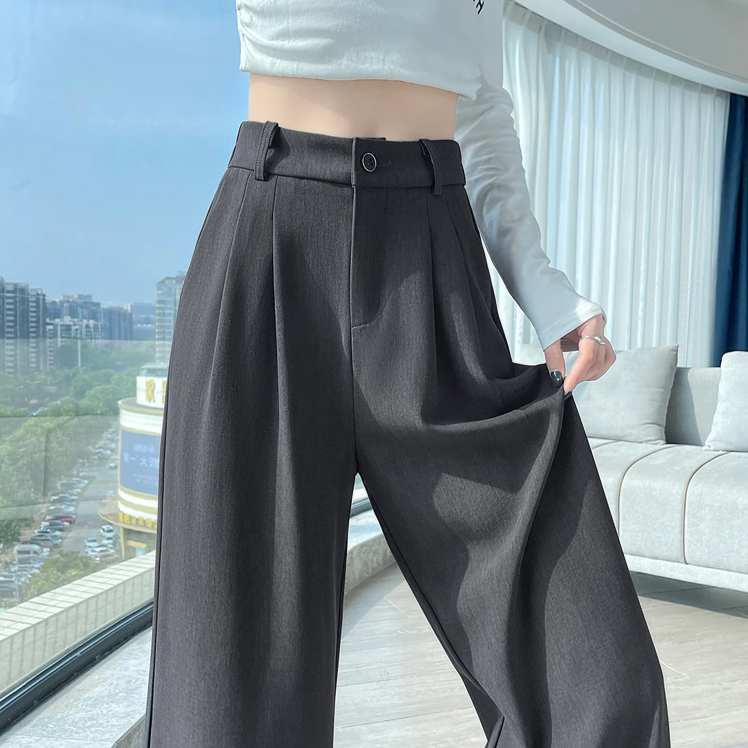 灰色直筒西装裤女2025春秋季新款高腰垂感显瘦窄版宽松休闲阔腿裤