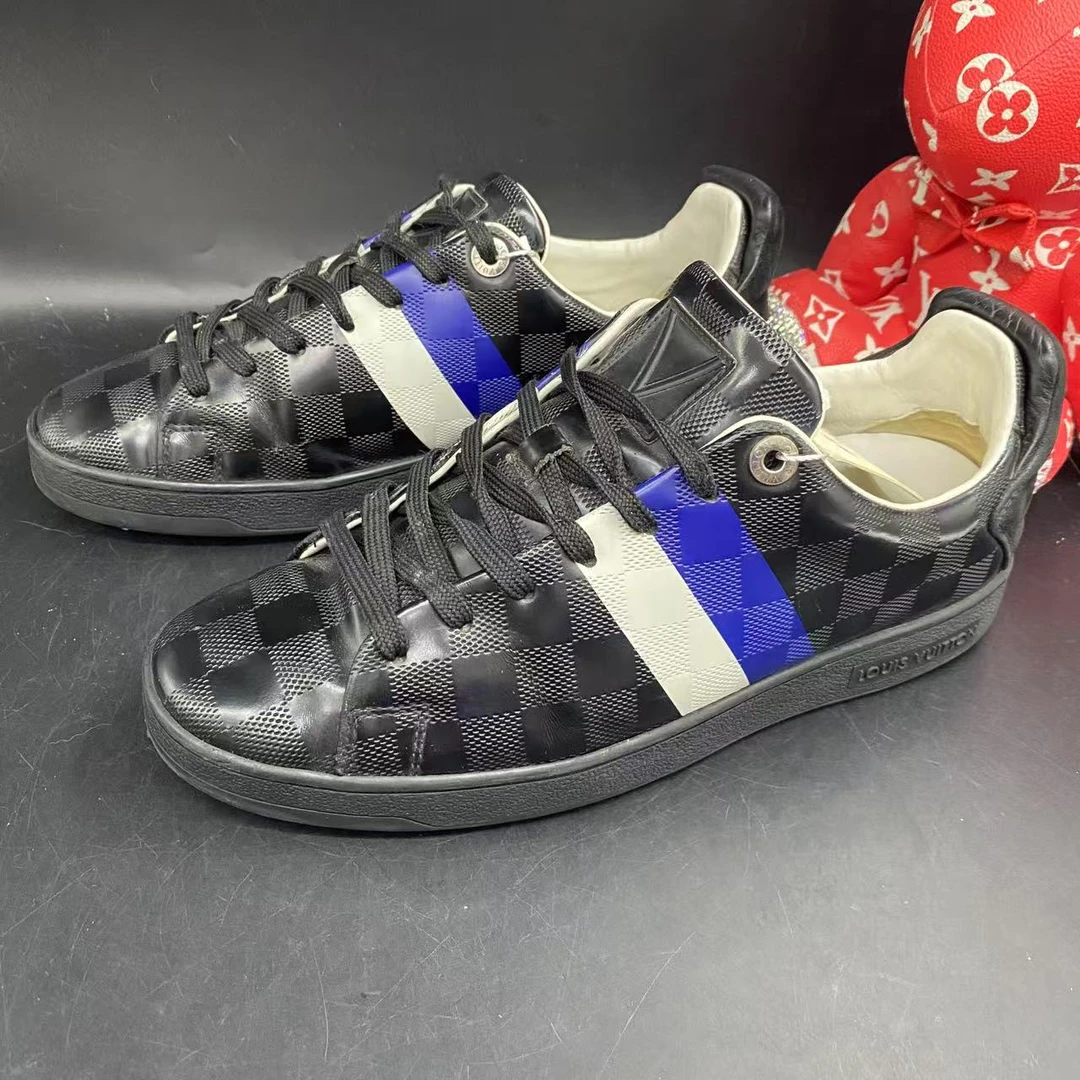 95新 LouisVuitton/路易威登 黑色棋盘格白蓝板鞋39.5欧码los204