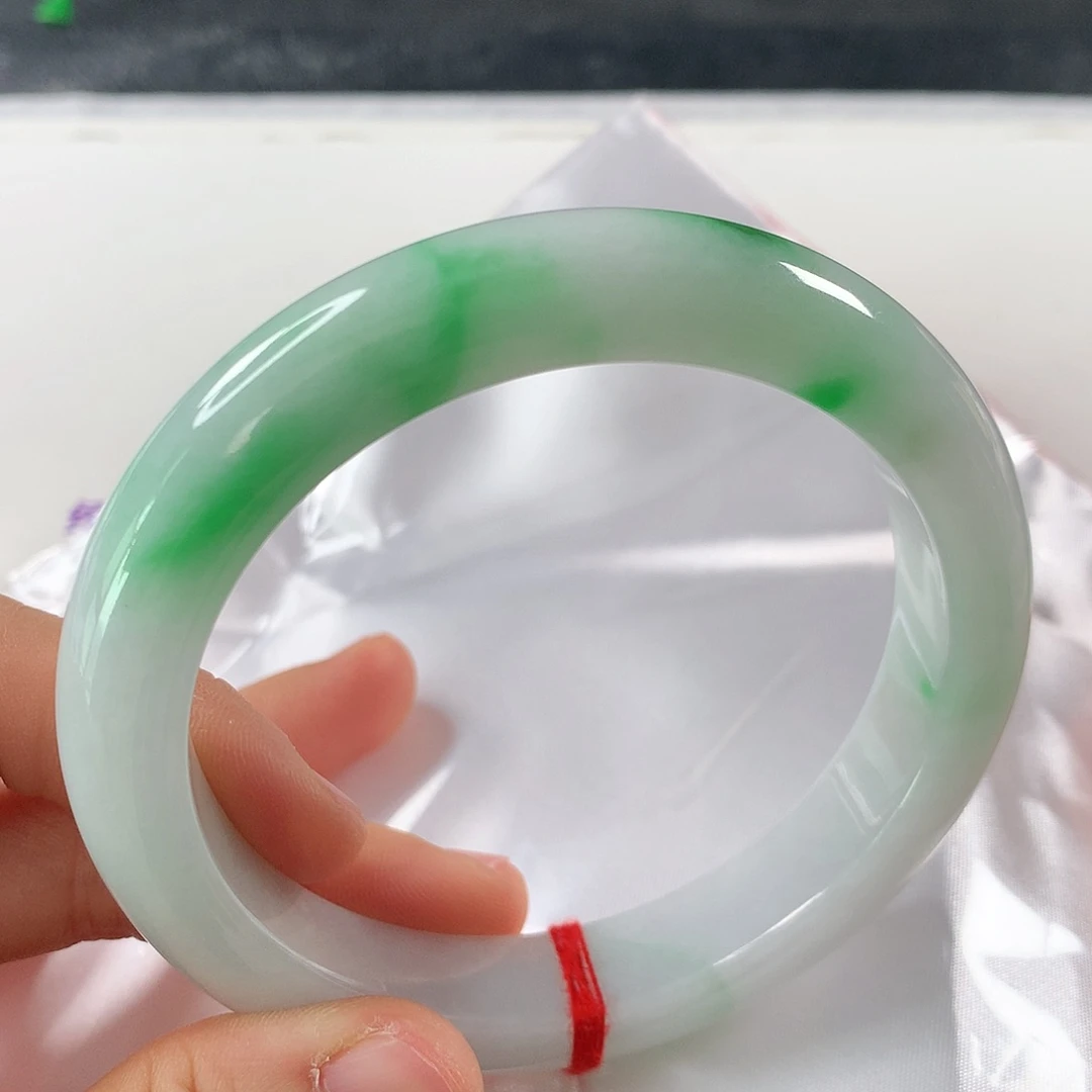 翡翠手镯未镶嵌63 64 65圈口白底青①②⑦ 强推