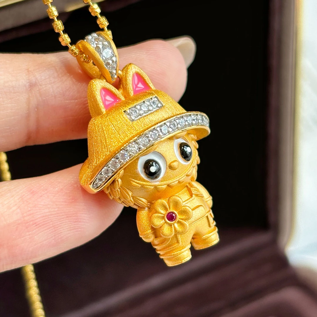 坠链均925银合成锆石 【福利】V家labubu拉布布高端银饰吊坠项链