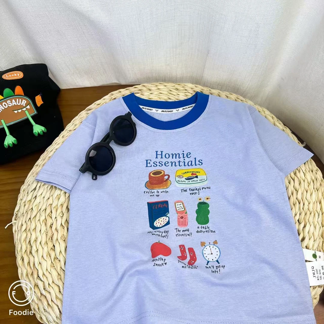 【JMJQ 25567】夏季中小童韩版亲肤圆领印花短袖体恤