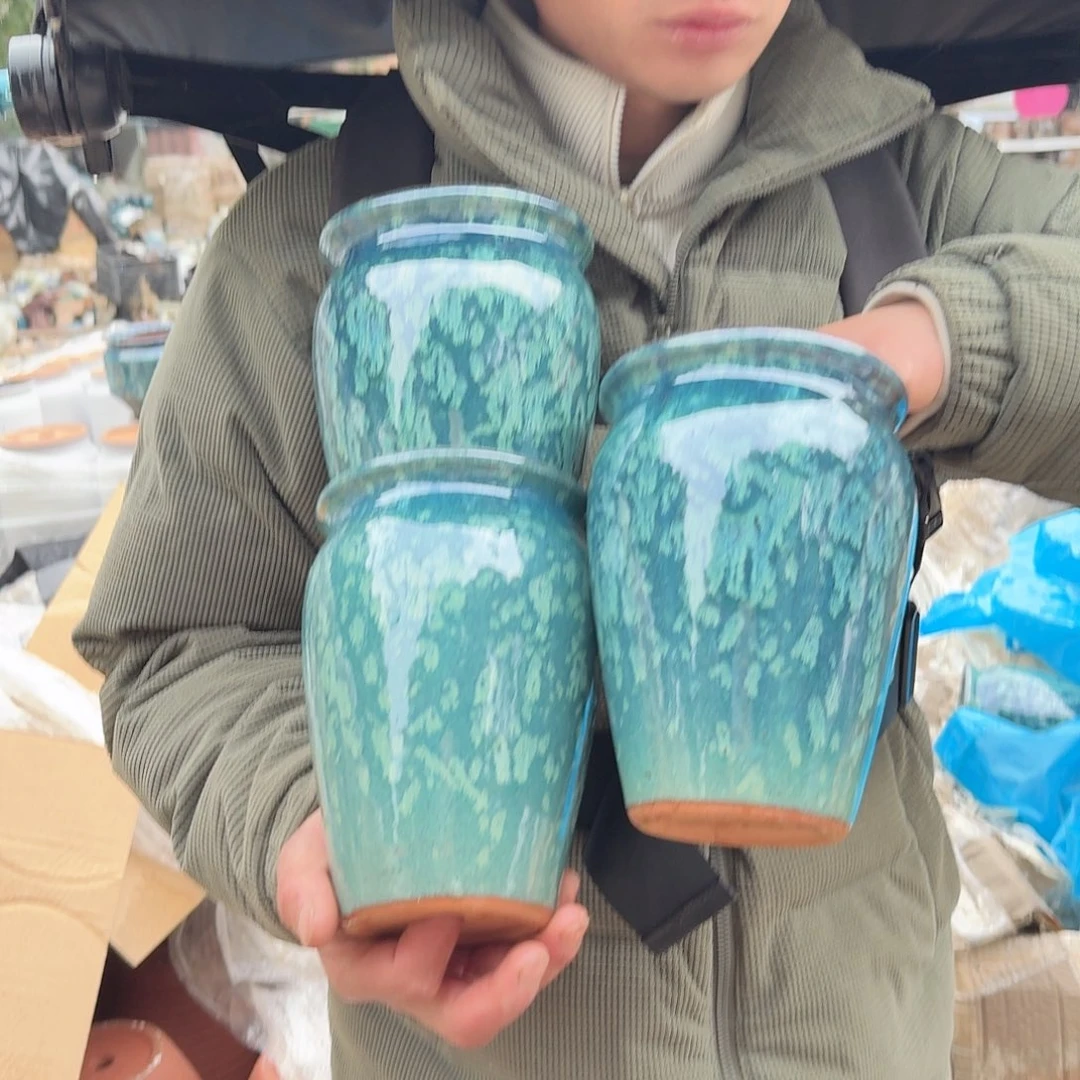 紫砂花盆口13高18（三个老庄雪花绿