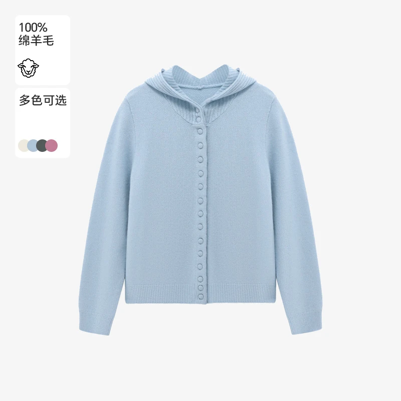 Basic House/百家好长袖针织短款时尚休闲连帽羊毛衫-B06245C2272