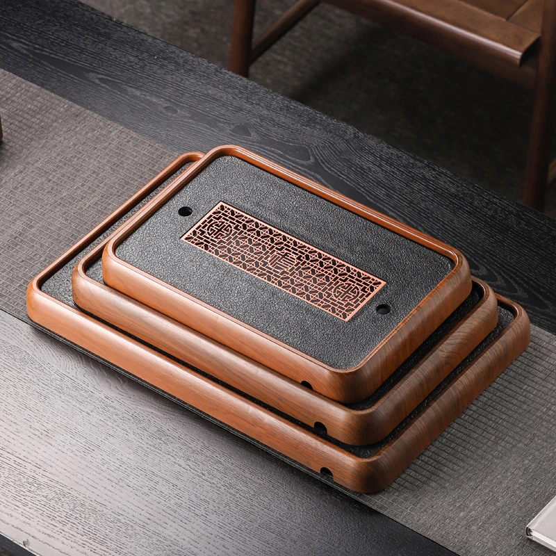 仿乌金石茶盘蓄排双用沥水干泡台小型茶台家用茶具配件长方形托盘