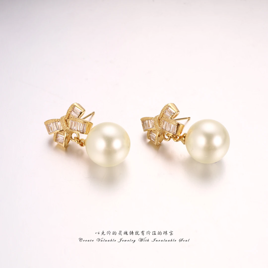 铜合金锆石耳饰 【RUCHINE】美·蝴蝶结时尚百搭耳环 RCH-C-31687