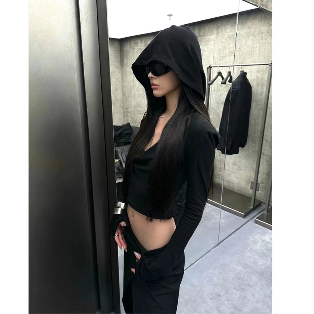 徐秋阳  环游记  百搭时尚休闲气质设计感连帽简约短卫衣11283