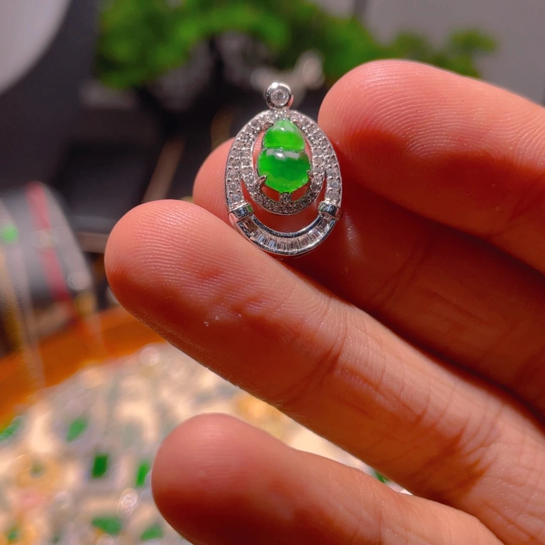 翡翠银S925镶嵌吊坠(不含链)