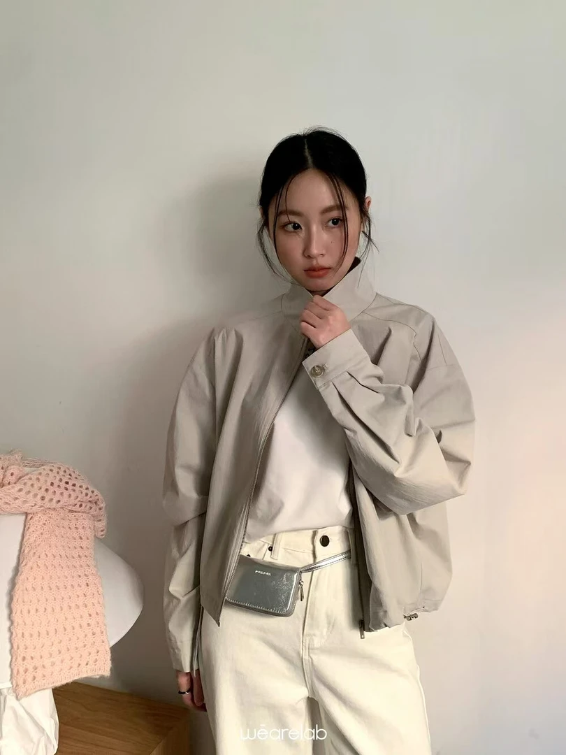 蒋蒋理 秋季女抽褶春季短款短外套宽松潮流风衣韩版休闲外套立领