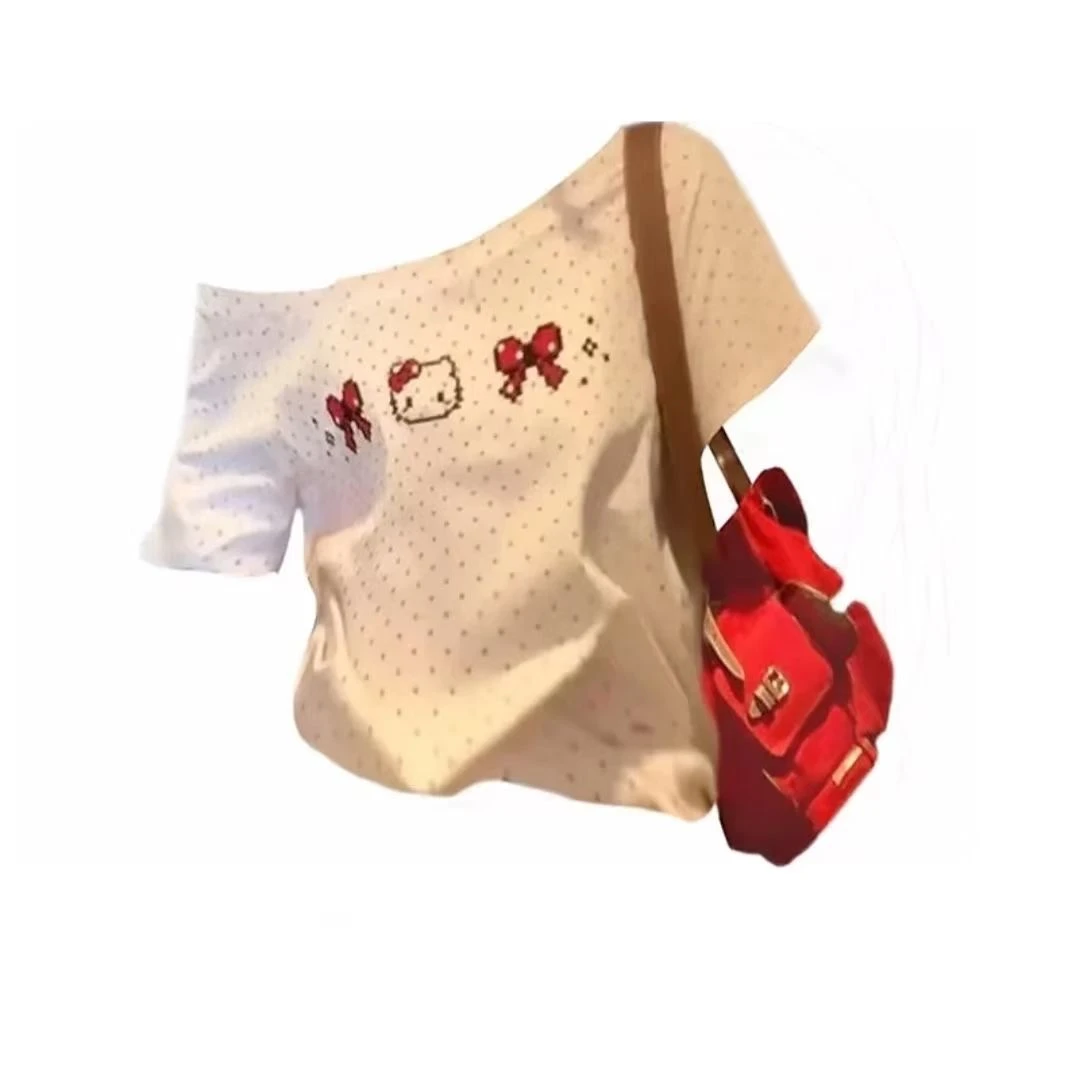 【老四推荐】【像素小猫】特体大码辣妹风刺绣Kitty显瘦上衣8963+8965