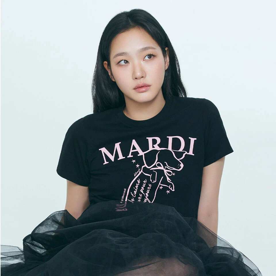Mardi Mercredi韩国Mardi短袖 小狗印花运动修身T恤 圆领短款半袖