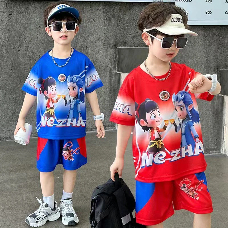 夏季短袖套装新款哪吒宝宝夏装运动男童奥特曼儿童速干童装dj