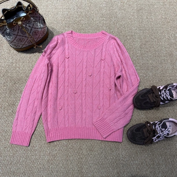 立体绣花真丝羊绒衫宽松百搭韩版2578