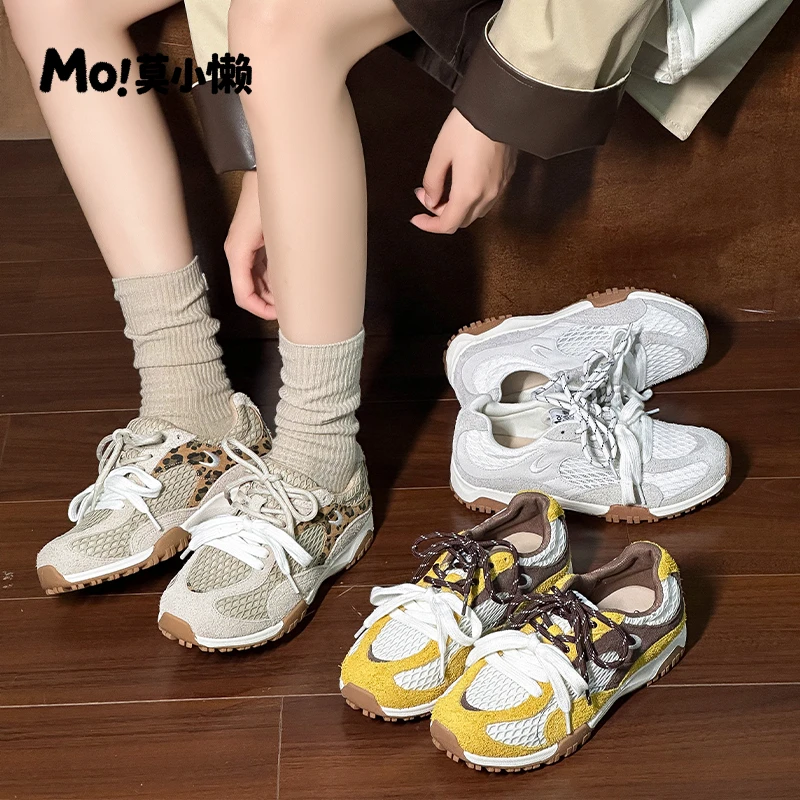 【MO莫小懒】3CM～小圆头真皮增高德训鞋25年秋季系带运动户外女鞋