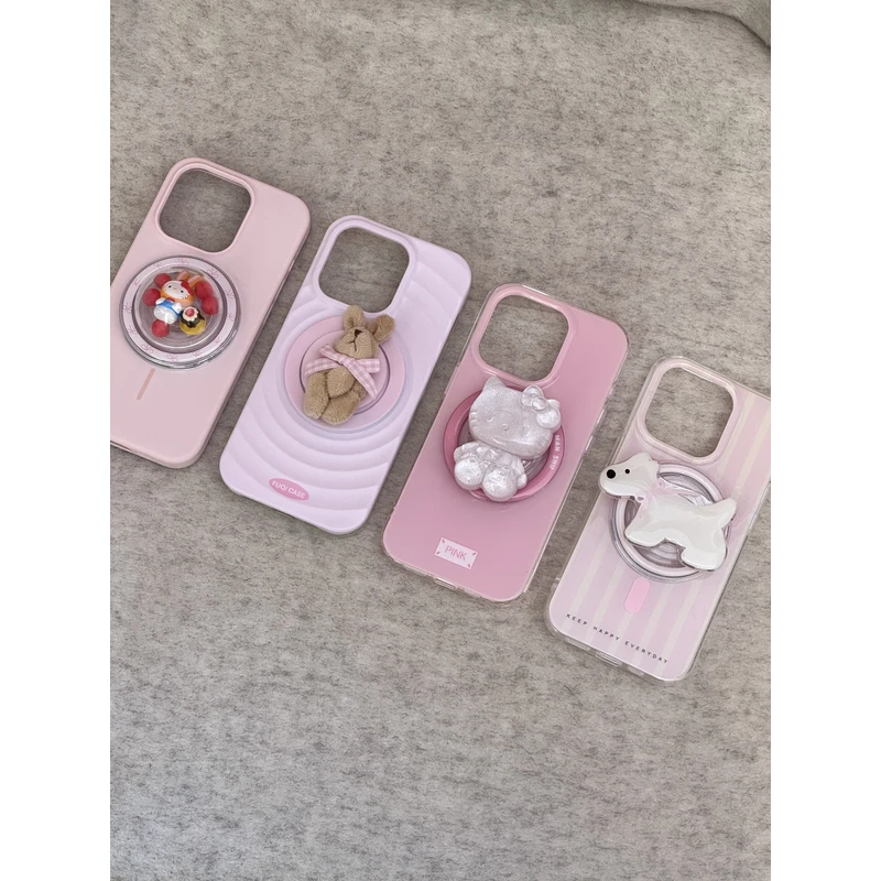 韩风纯色简约磁吸小狗带磁吸支架适用于16手机壳苹果15pro全包防
