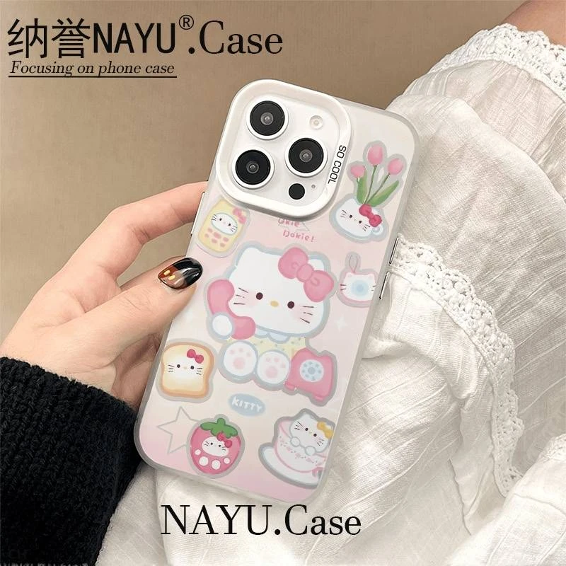 可爱KT打电话彩银壳适用于iPhone苹果16手机壳iPhone华为oppo小米