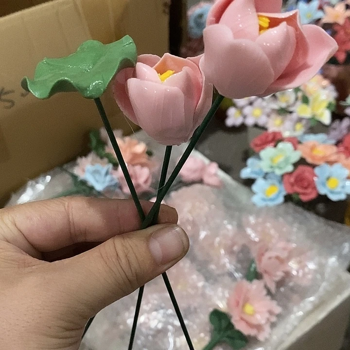 瓷片纯手工陶瓷花摆件瑕