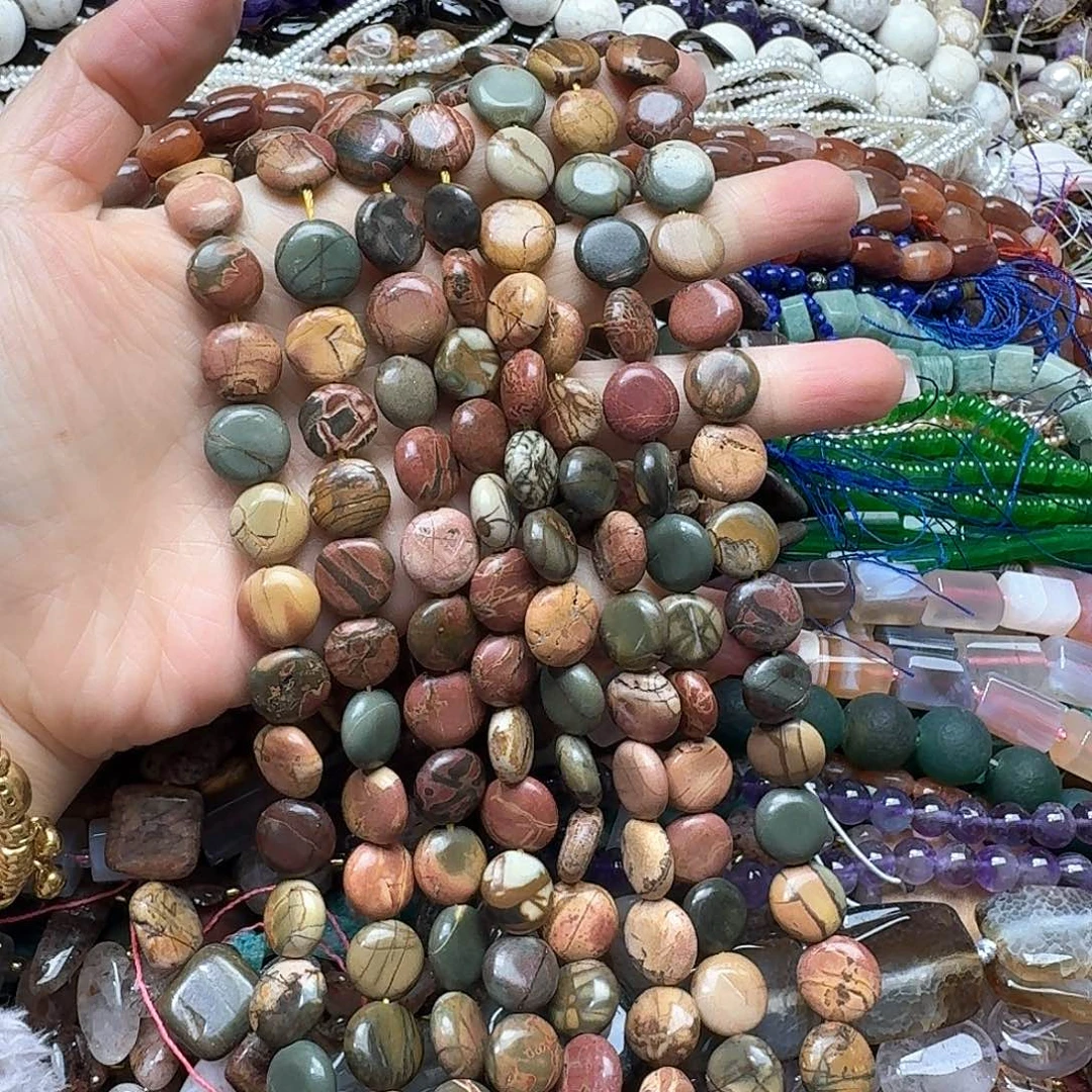 玛瑙/玉髓合金珠宝半成品一条12m毕加索圆饼