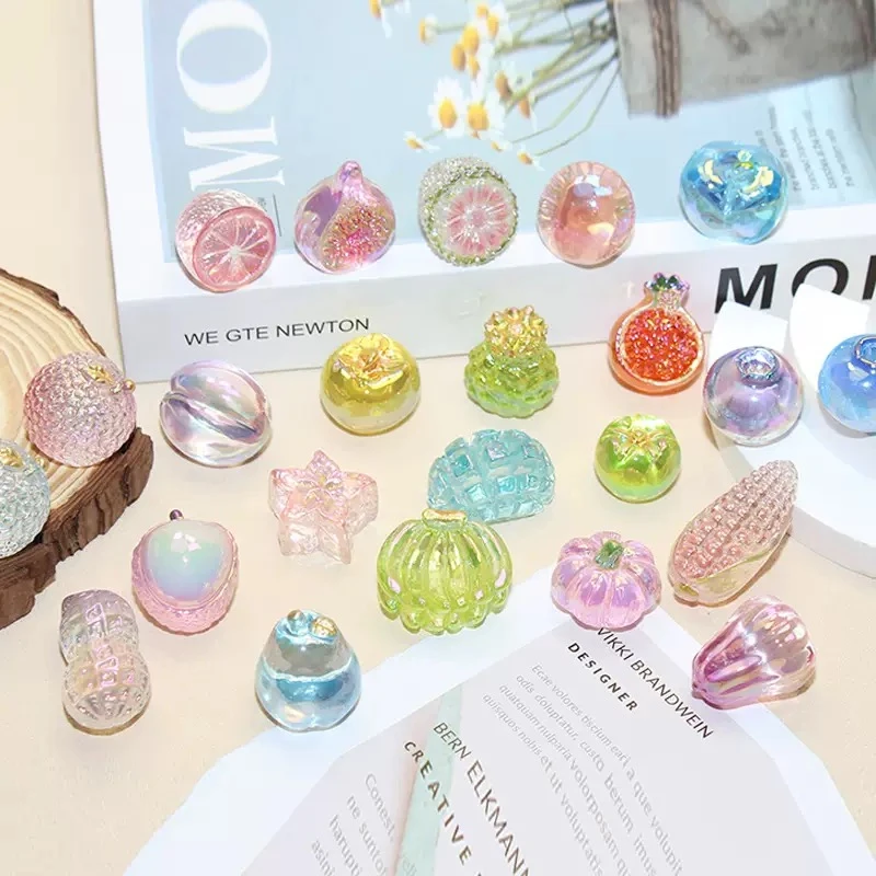 【在线选款】电镀高透树脂萌粒水果diy