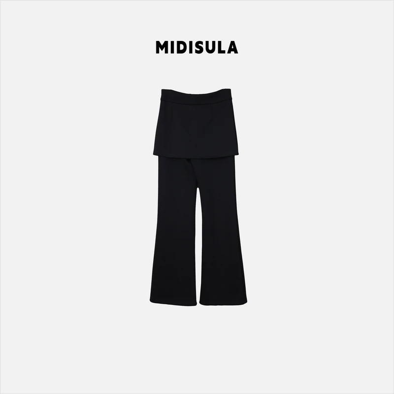 【H.MDSL】春季新款韩系设计感屁帘拼接假两件微喇显瘦喇叭裤#0164