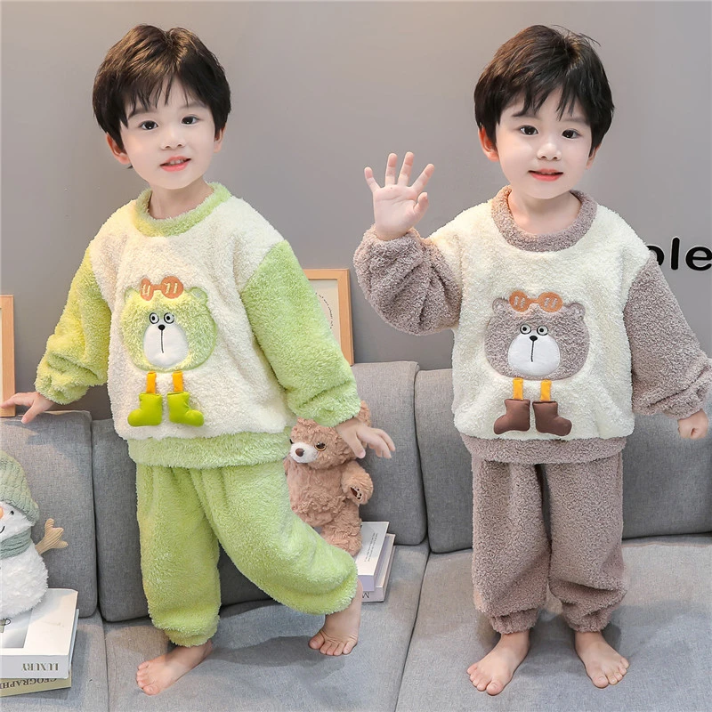 男童秋冬季法兰绒儿童睡衣男孩宝宝冬天加厚珊瑚绒保暖家居服套装