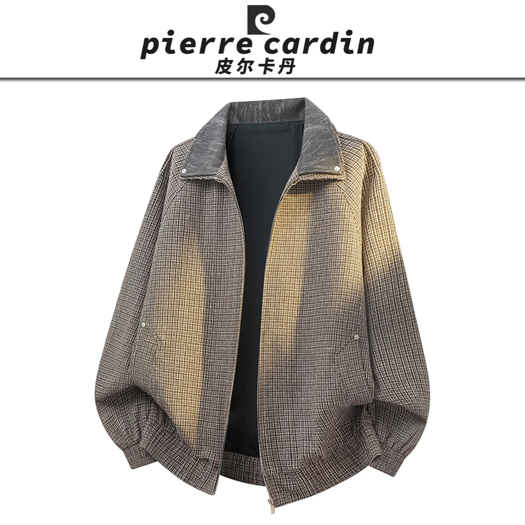 皮尔卡丹【官方】大码翻领夹克男春秋宽松百搭休闲痞帅工装复古外套