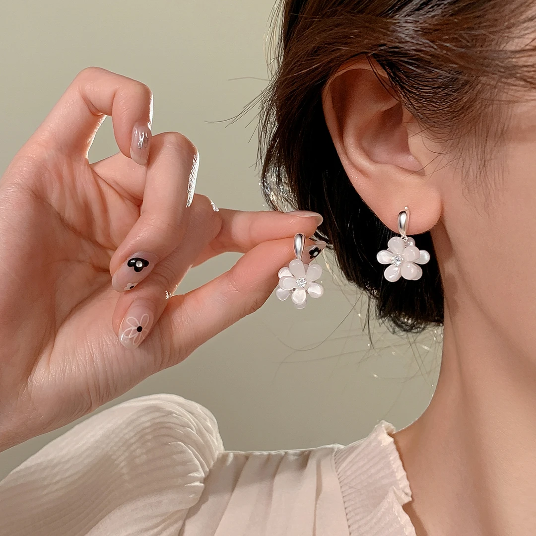 足银亚克力耳饰 999银针花朵耳钉小众设计清新超仙温柔耳环女甜美