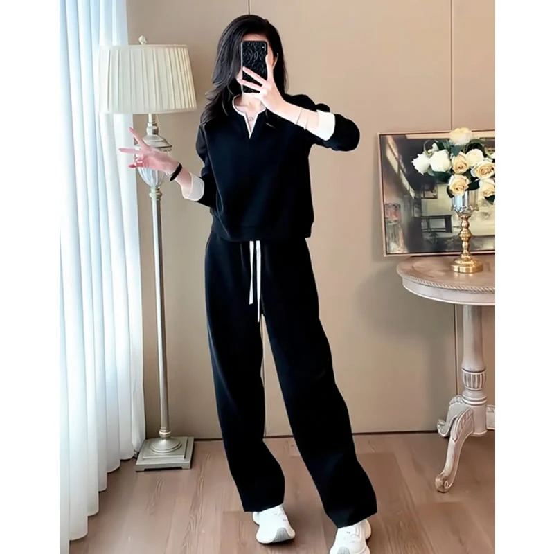 【有运费险】休闲减龄时尚套装女2025春秋新款显瘦阔腿裤两件套