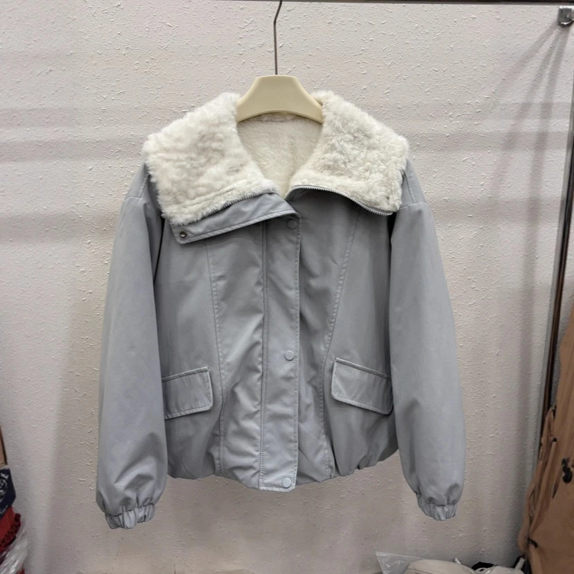 加厚外套2025冬季棉服显瘦大翻领领羊羔毛拼接派克服女冬季新款女