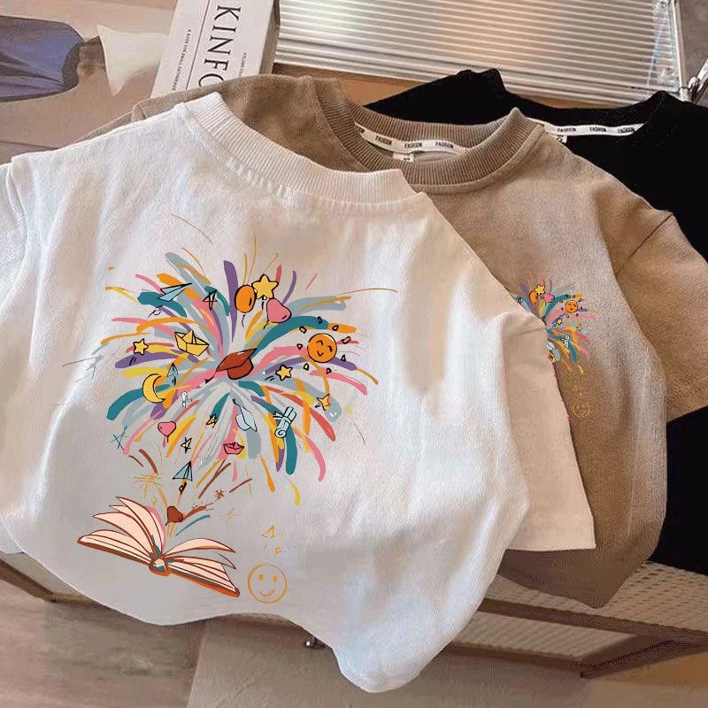 男女童短袖T恤夏季儿童宝宝新款卡通烟花中小童圆领洋气百搭上衣t