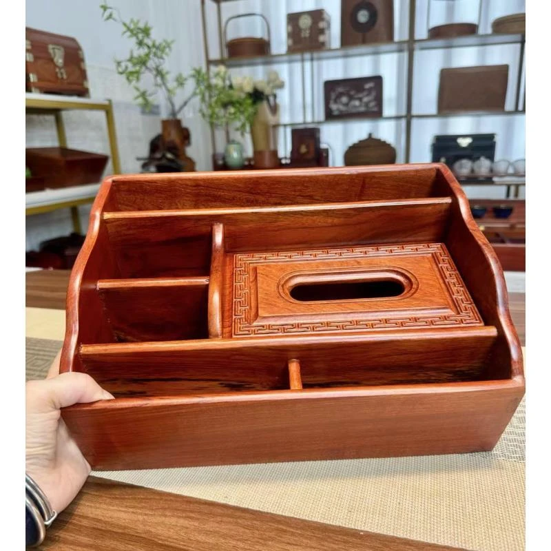 新款实木桌面收纳盒客厅茶几多功能遥控器整理盒榫卯结构办公室