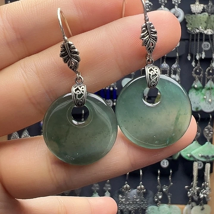 银S925镶嵌翡翠耳饰