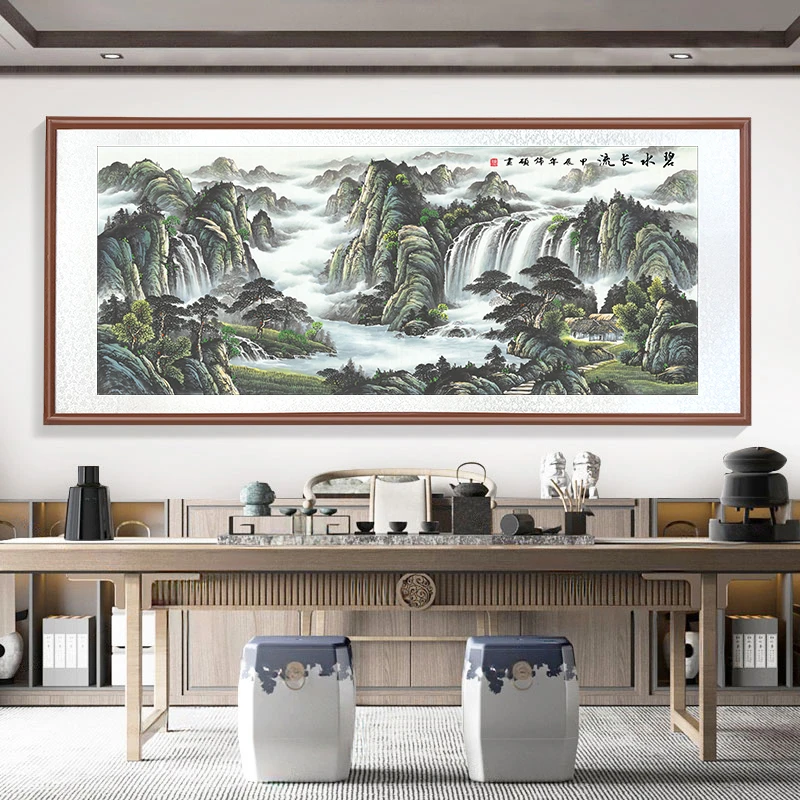 带框装裱《 碧水长流 》艺术微喷 中式国画装饰画山水花鸟画