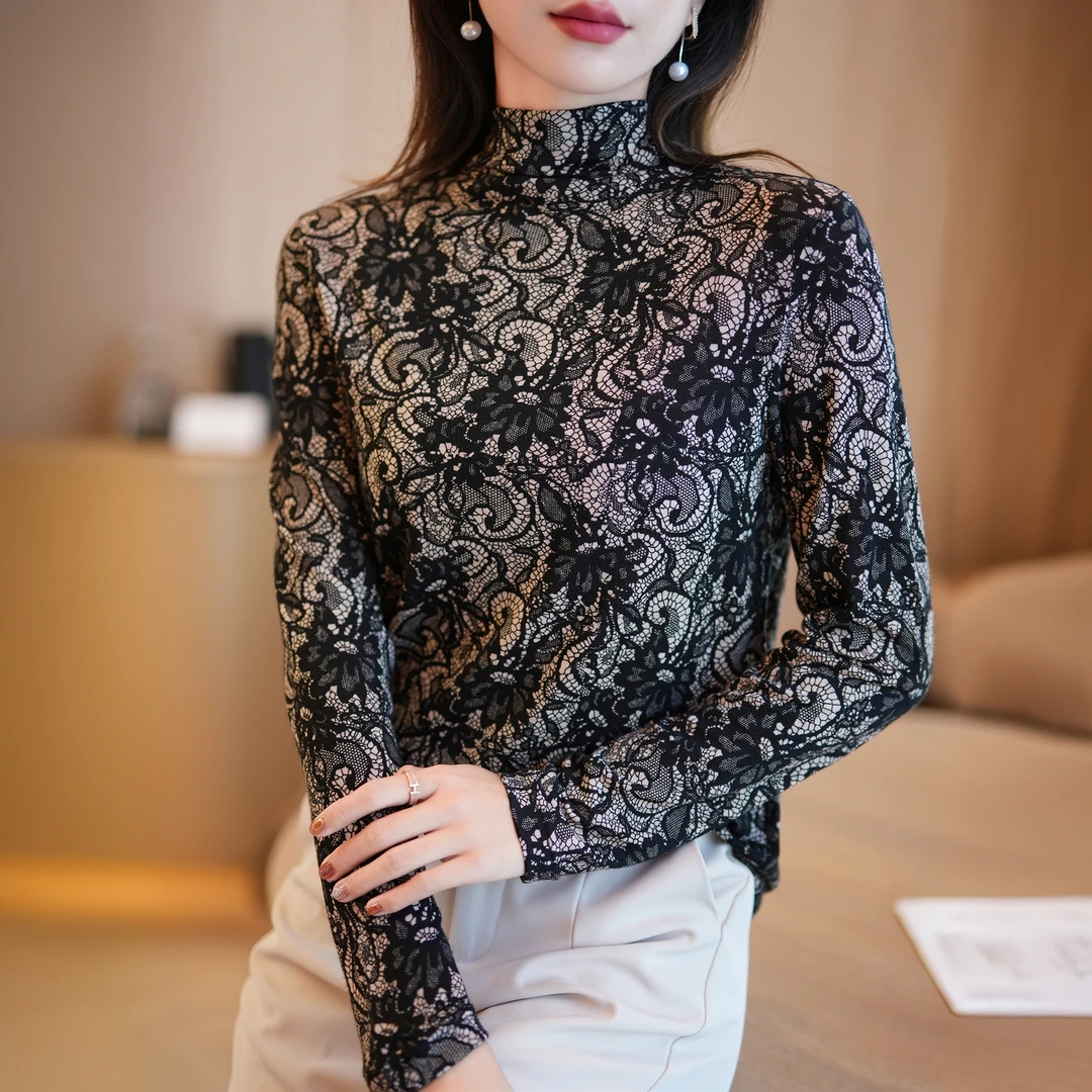 2024新款半高领纯羊毛打底衫女洋气内搭外穿休闲上衣