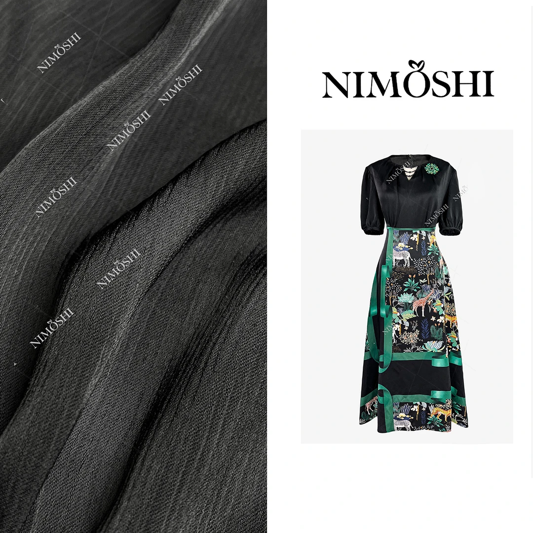 NIMOSHI倩倩法式复古印花轻薄夏季洋气高腰显瘦气质连衣裙女Q1751