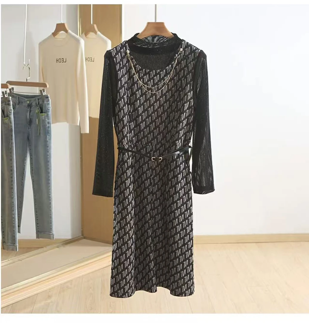 纯色圆领连衣裙品牌折扣女装25秋季韩版时尚过膝长裙