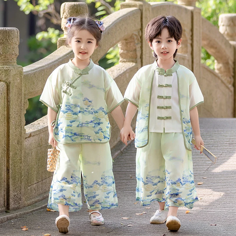 儿童新中式汉服男女童套装夏季新款日常可穿中国风唐装国学表演服