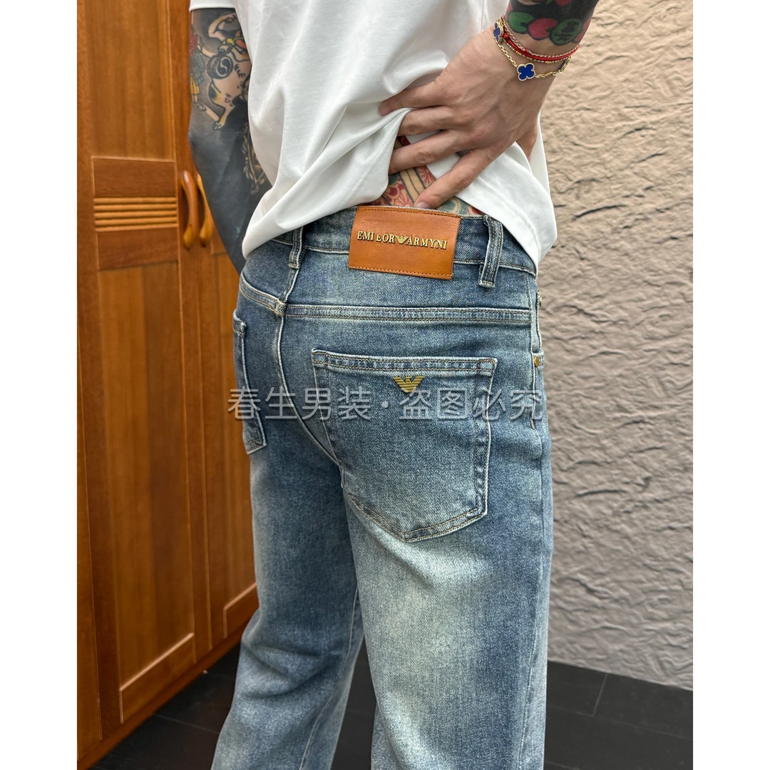 2026早秋新款时尚休闲百搭净版怀旧蓝小直筒男士修身牛仔裤8158