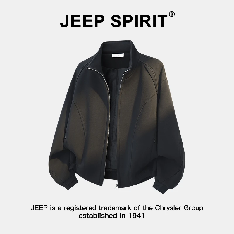 Jeep吉普空气层重磅立领卫衣男款春秋解构设计感cleanfit开衫外套