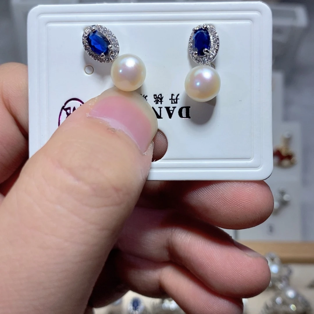 耳饰银S925镶嵌淡水珍珠