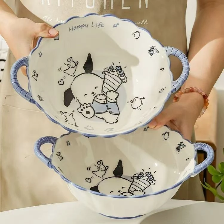 瓷县令8英寸高颜值双耳汤碗2碗2勺可爱简约陶瓷防烫家用创意餐具