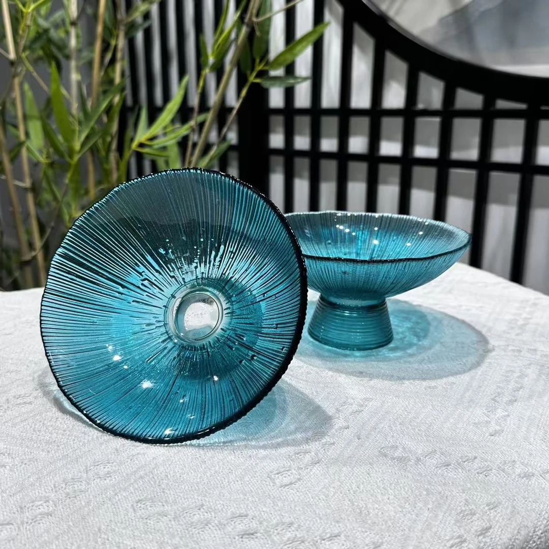 墨绿色雨点高脚盘（双支）水果盘 点心盘家用