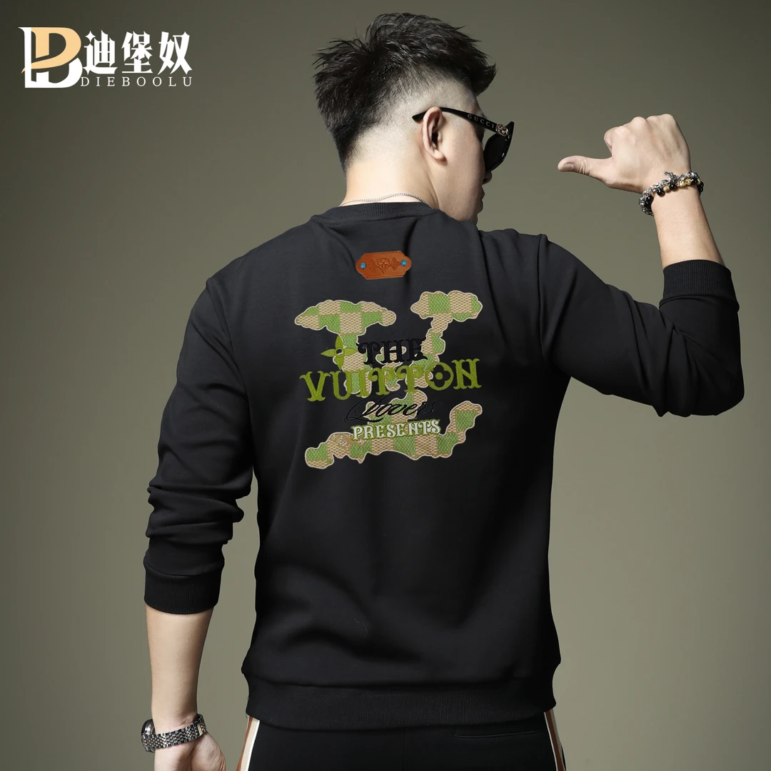 欧洲站潮牌字母印花圆领卫衣男士2025秋季新款宽松休闲百搭上衣男