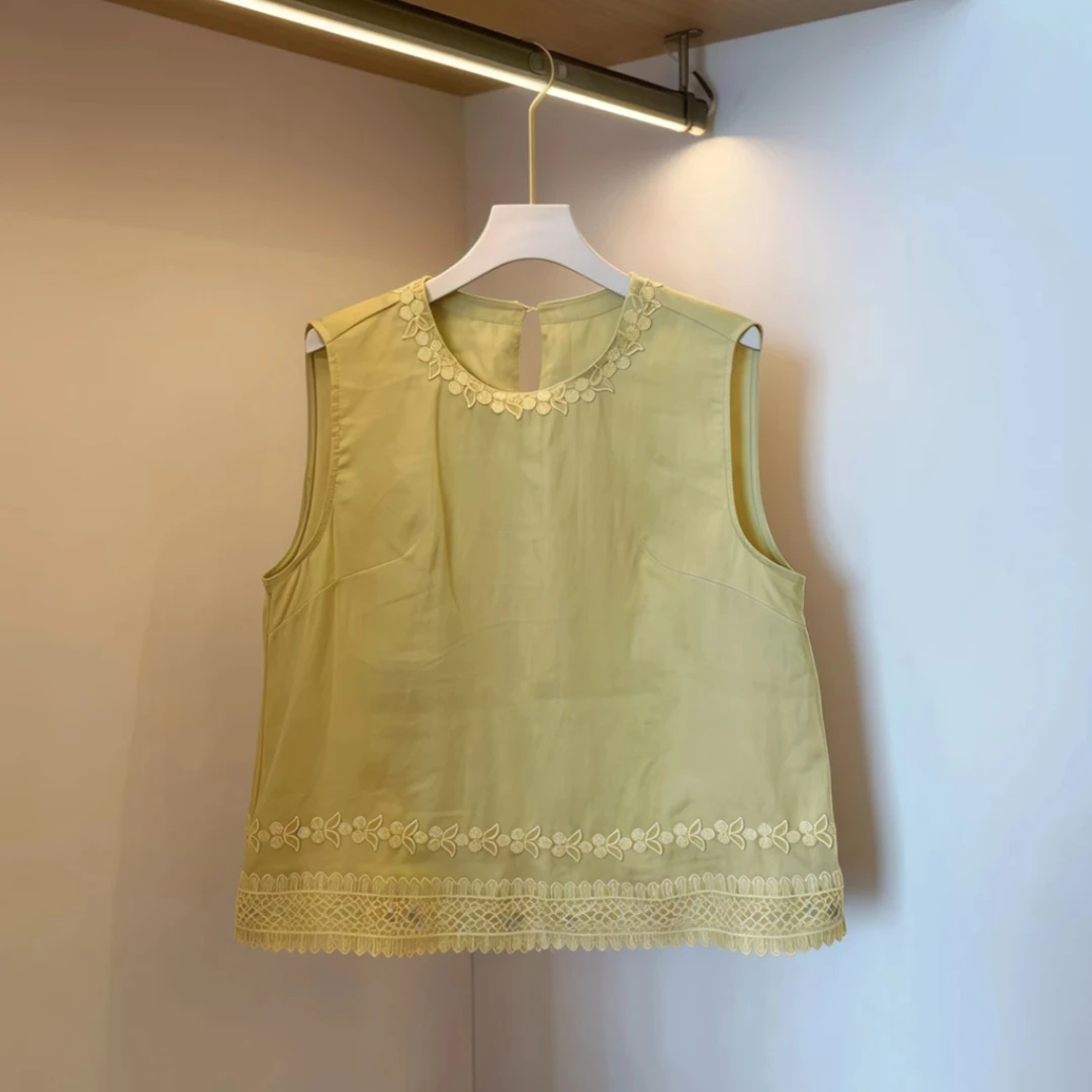 中式宽松夏季百搭无袖上衣时尚刺绣宽松背心2025新款洋气纯色女潮