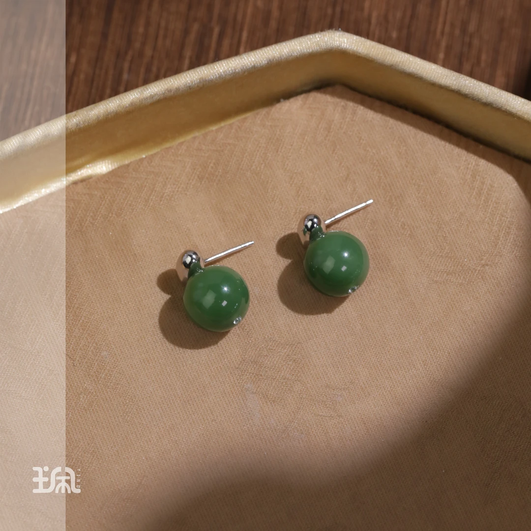言果|和田玉*耳钉*S925银镶嵌YJA25032308多样性发其一