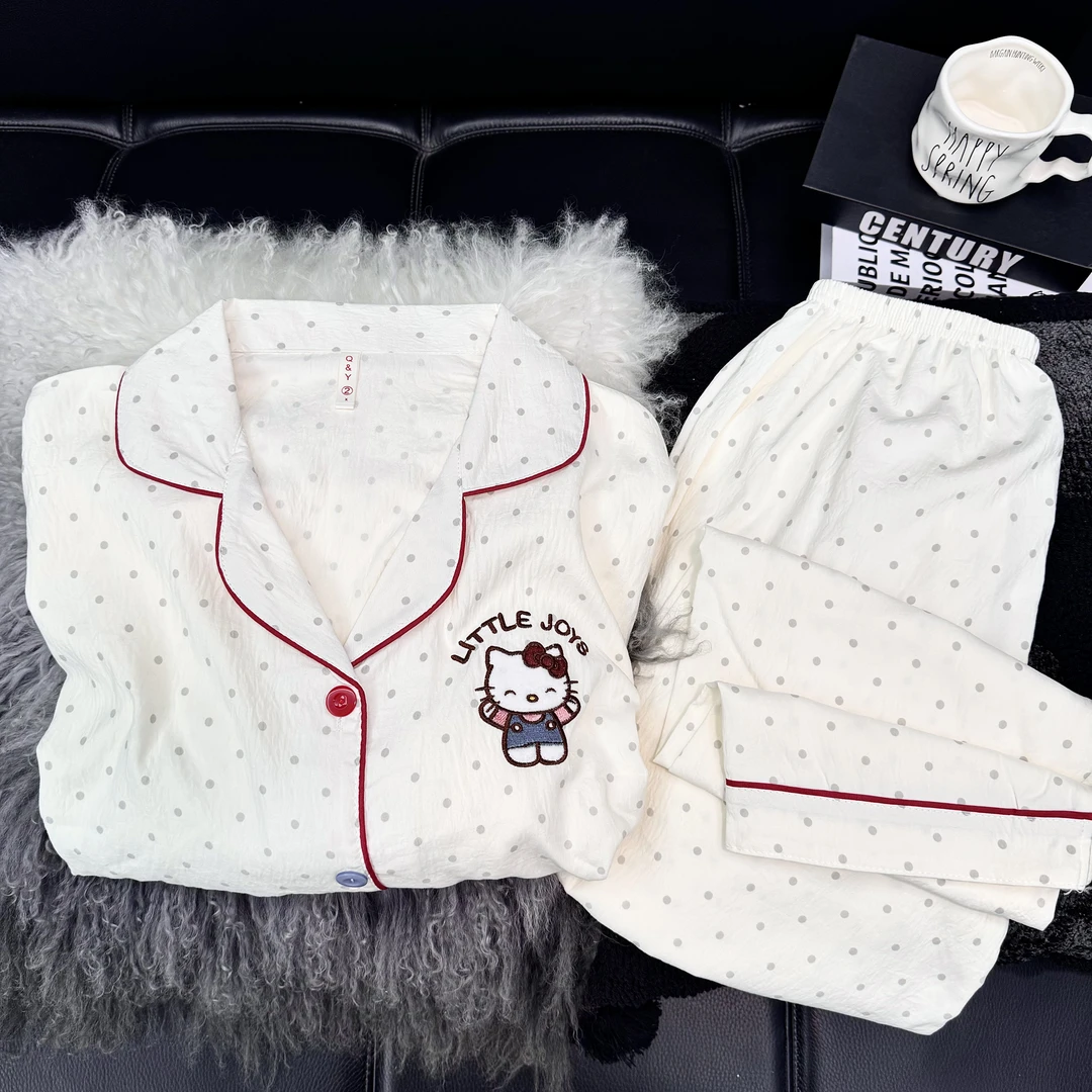 【长袖牛仔猫咪】云朵绵睡衣女春秋卡通睡衣可爱家居服套装