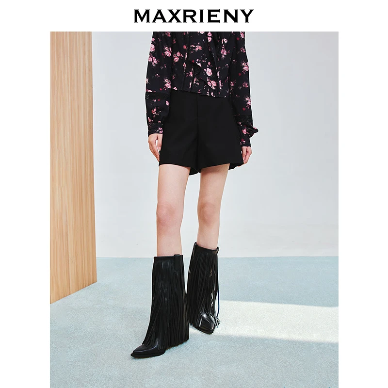 【商场同款-春游记】MAXRIENY小a廓形短裤女高腰阔腿裤25春季新款