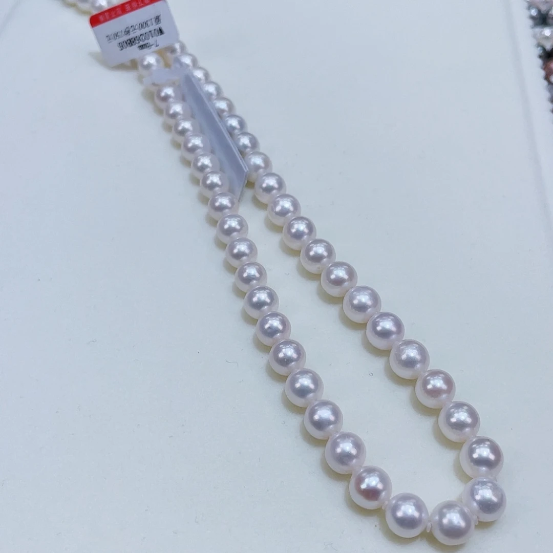 淡水珍珠颈饰银S925镶嵌7/8透亮冷白正圆微微瑕捡漏