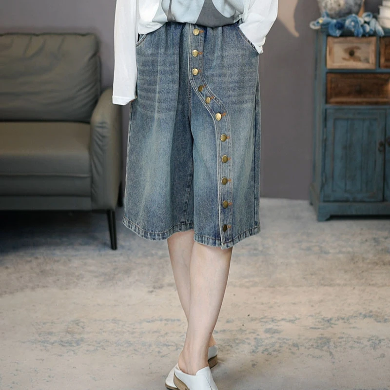 6882蓝色牛仔裤女棉2025夏季新款冰凉感时尚柔软中裤